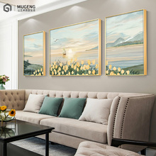 小清新温馨花海壁画客厅三联装 饰现代北欧沙发背景墙挂画餐厅油画