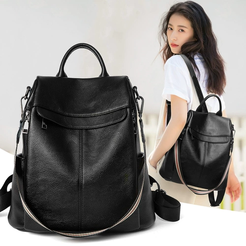 Рюкзак, модная универсальная вместительная и большая кожаная сумка через плечо, из натуральной кожи, коллекция 2021, в корейском стиле, воловья кожа, анти-кража