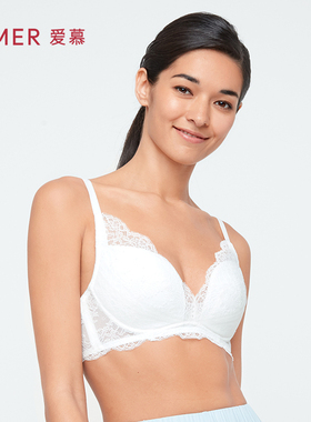 爱慕内衣女无钢圈蕾丝纯色全罩杯大胸显小文胸收副乳胸罩AM177572