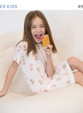 爱慕儿童莫代尔印花女孩短袖睡裙/吊带睡裙AK144C411