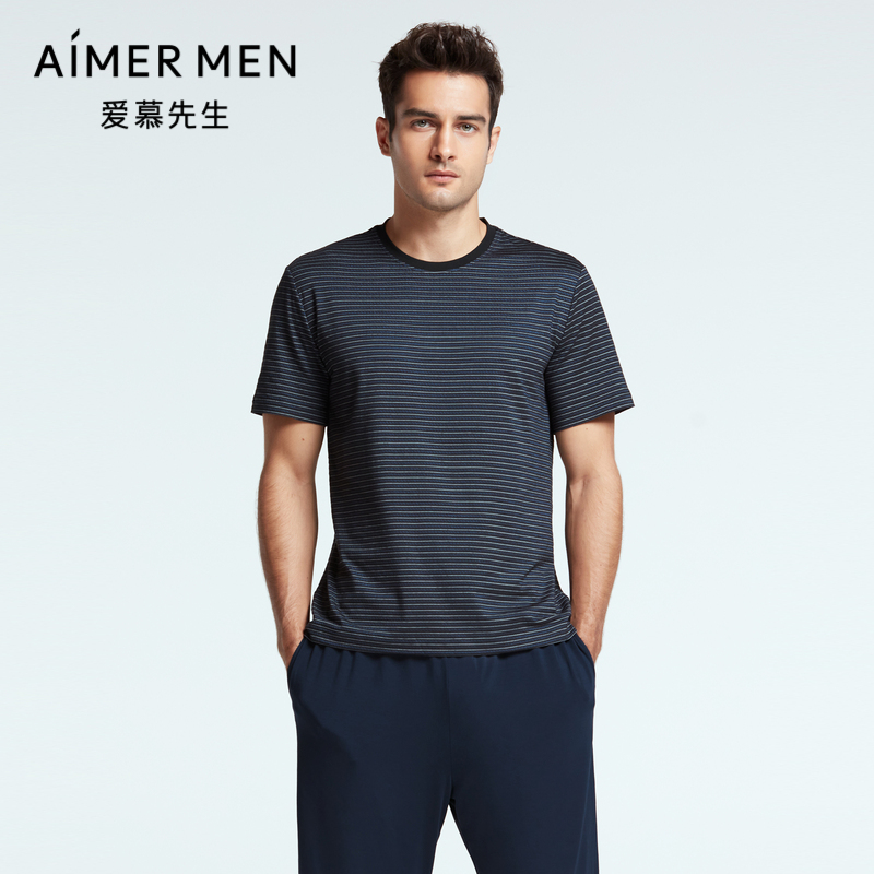 爱慕先生22SS高端条纹家居系列圆领短袖NS41F951