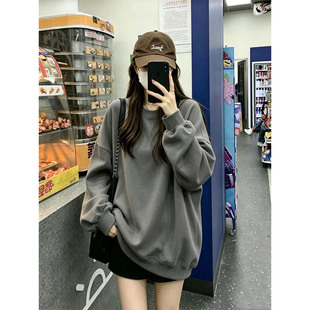 秋冬中长款宽松圆领卫衣女2026加绒遮屁股设计感小众减龄韩系穿搭