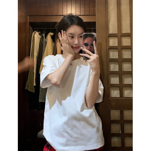 韩版白色短袖t恤女2026夏季纯棉圆领慵懒风松弛感大版宽松上衣ins