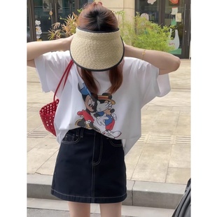 减龄宽松显瘦百搭上衣ins 韩系印花可爱卡通米奇圆领t恤女2025夏季