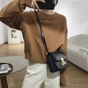 欧货咖色加绒短款卫衣女2026新款爆款春秋小个子美式复古女款上衣