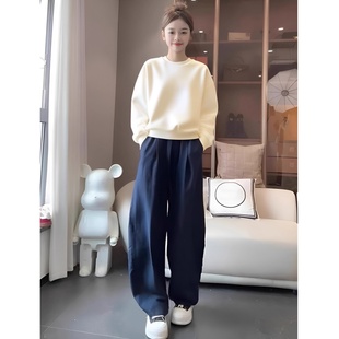 小众短款圆领卫衣女秋冬2025新款纯色打底衫超好看上衣加绒加厚潮