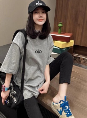 韩版纯棉百搭灰色中长款短袖t恤女2026夏季字母印花宽松休闲上衣