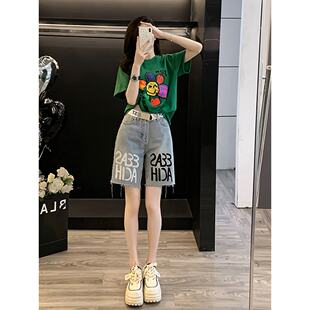 2026新款 t恤女夏季 上衣设计感宽松遮肚子正肩体恤潮 纯棉短袖 美式