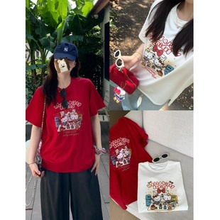 t恤女纯棉夏季 Kitty猫短袖 白色设计感可爱凯蒂猫甜妹小众宽松上衣