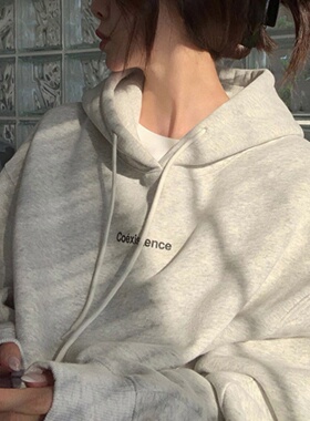 灰色连帽卫衣女2025秋冬新款加绒加厚韩版宽松慵懒风oversize外套