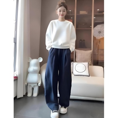 慵懒休闲白色宽松长袖卫衣打底衫女欧货爆款小个子短款简约上衣潮