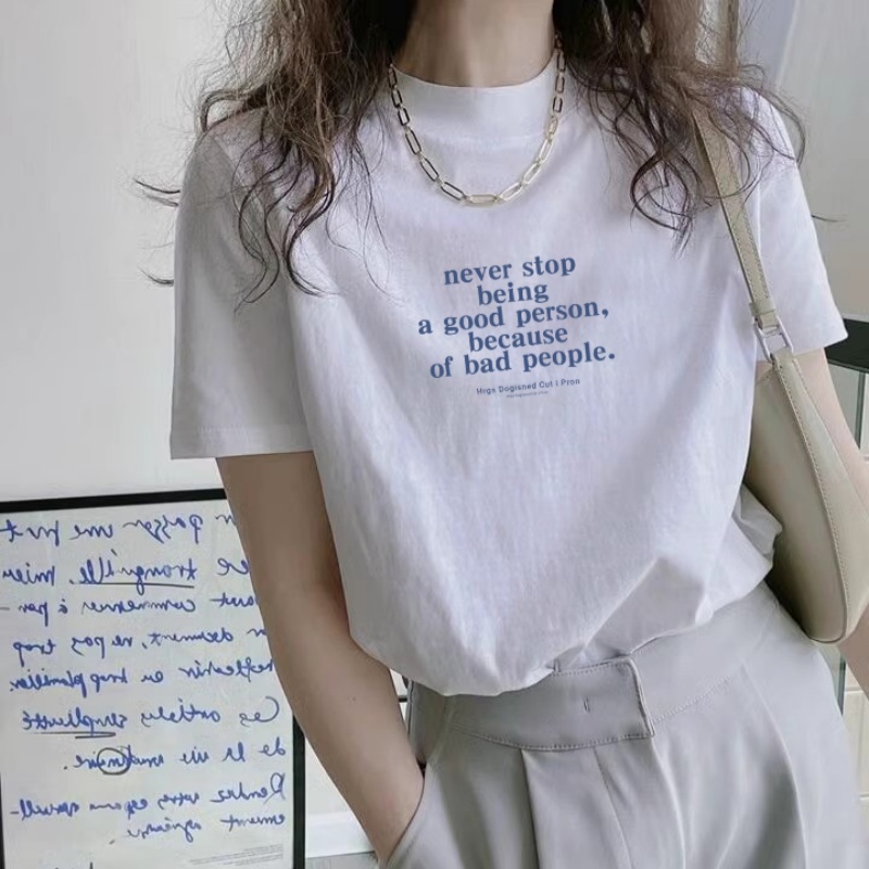 半高领短袖纯棉t恤女士打底衫