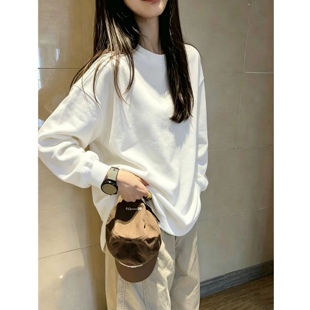 韩版早秋中长款圆领卫衣女2026新款宽松oversize洋气减龄加厚上衣