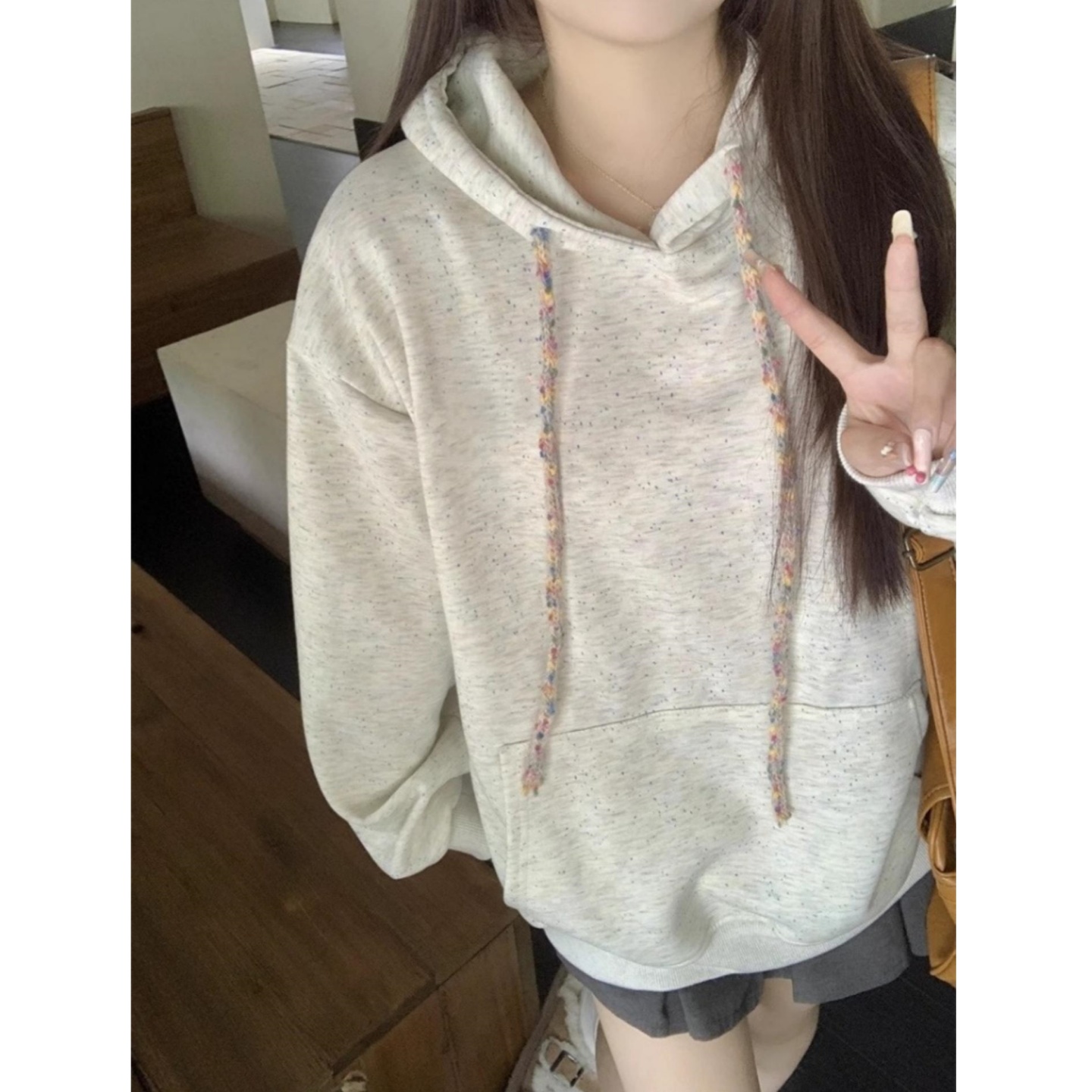 韩系慵懒风彩色波点连帽卫衣女秋冬款2025新款宽松加绒加厚上衣潮