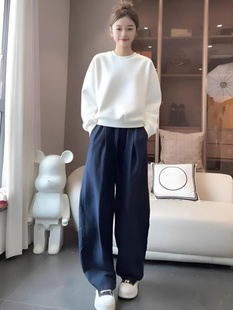 慵懒休闲白色宽松长袖卫衣打底衫女欧货爆款小个子短款简约上衣潮