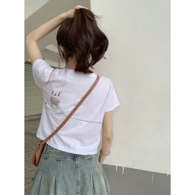 正肩纯棉设计感短袖印花