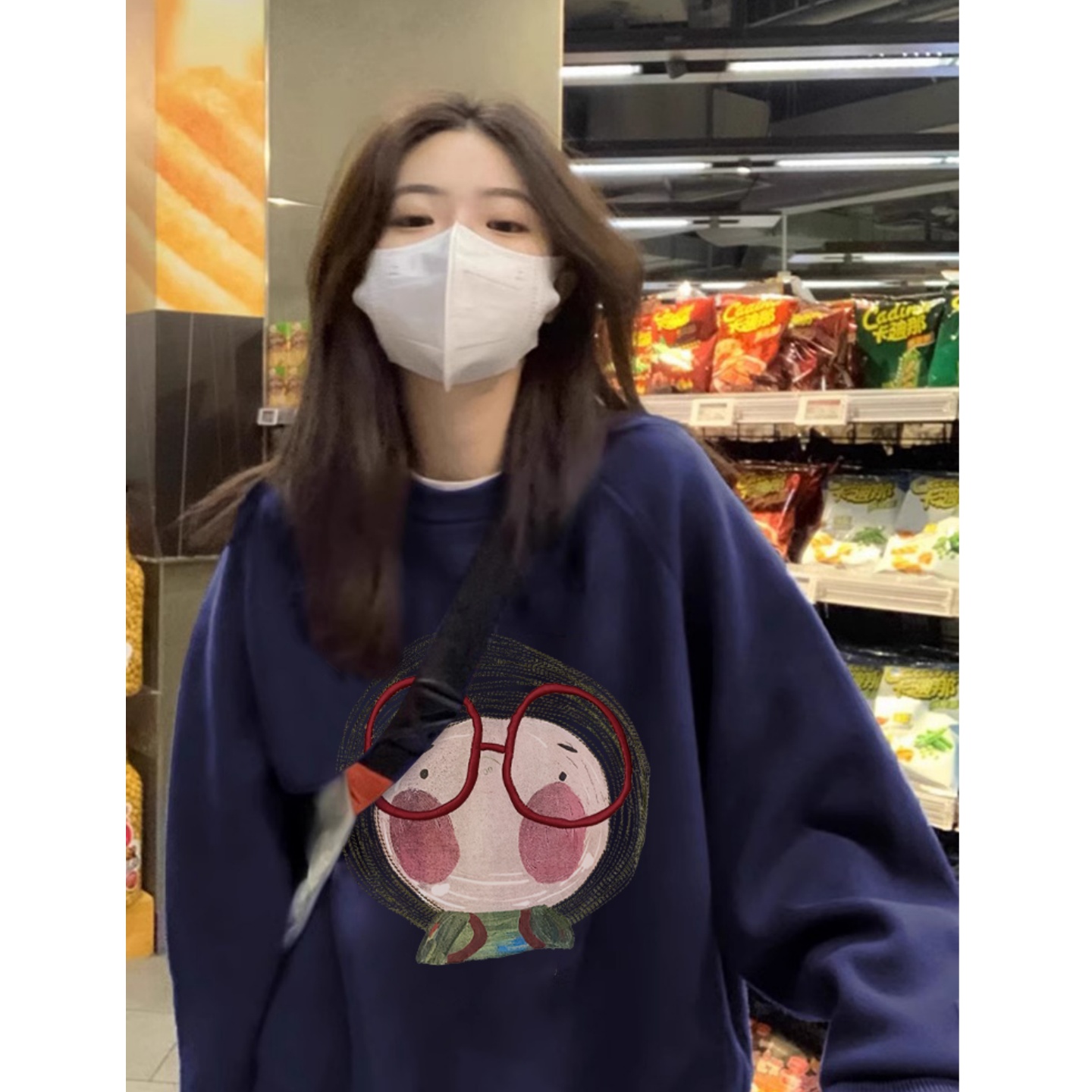 大码胖mm藏蓝色重磅卫衣女秋冬季加绒加厚爆款休闲减龄宽松上衣服