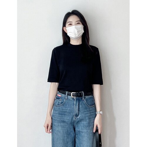 韩版简约百搭设计感t恤女2026新款外穿宽松半高领短袖打底上衣ins