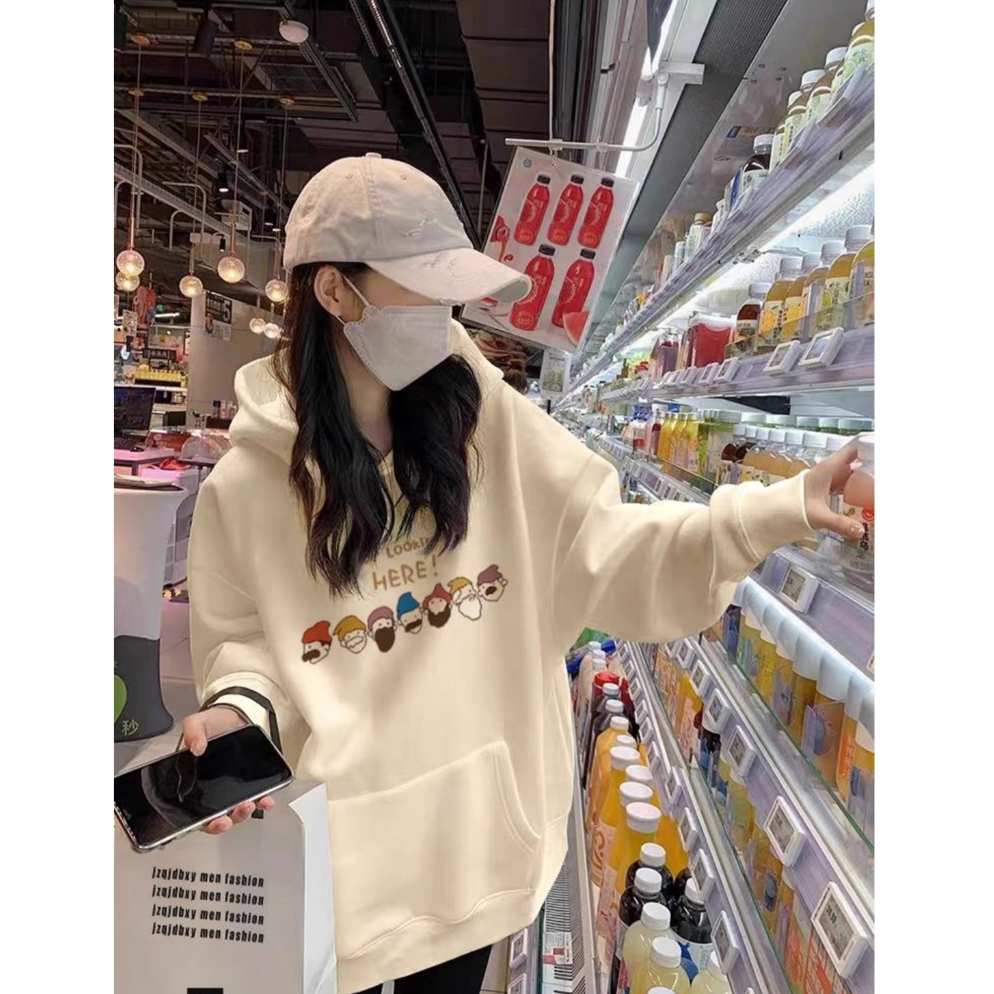 杏色连帽卫衣女秋冬季2025新款爆款时尚加绒加厚中长款小个子上衣