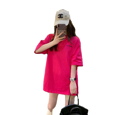 美式vibe火龙果色短袖t恤女夏季oversize多巴胺穿搭半袖情侣装