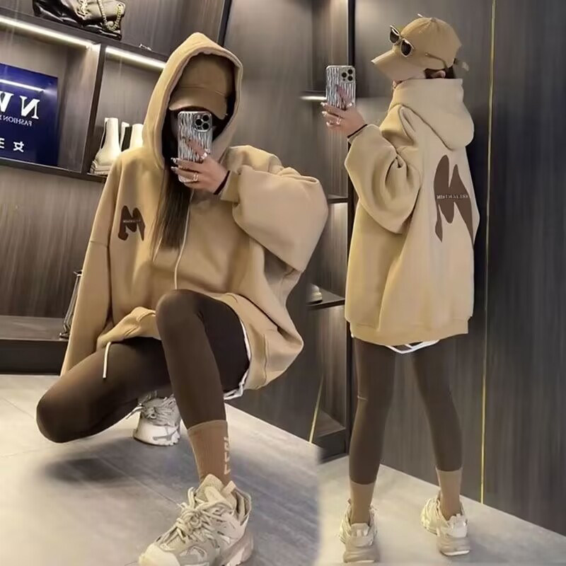 潮牌加厚oversize字母M连帽卫衣