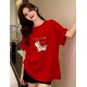 红色卡通小马印花短袖 t恤女2026本命年宽松大码 圆领新年喜庆上衣