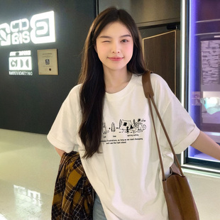 超好看独特漂亮上衣 短袖 t恤女夏2025新款 纯棉半袖 白色小众不撞款