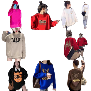 【清仓捡漏】亏本盲袋特价孤品超好看的圆领卫衣女加绒加厚印花衫