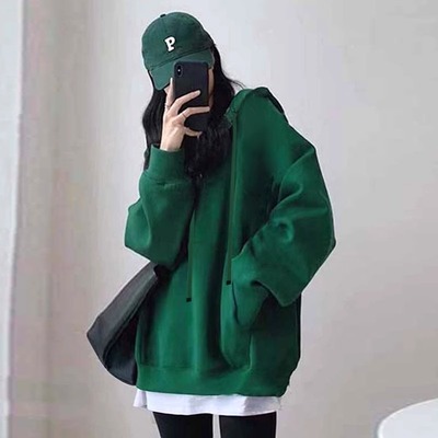 素手挽歌秋冬加厚连帽中长款卫衣