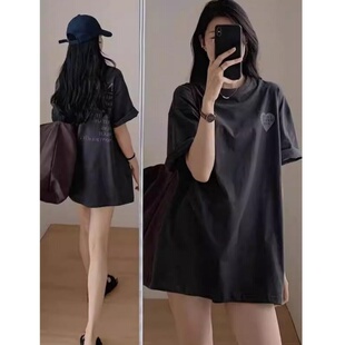 消失中长款 欧货大版 下装 t恤女夏2025新款 百搭上衣 深灰色宽松短袖