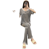 棉公主风莫代尔睡衣穿蕾丝家居服女夏可外韩版灰色美背夏季三件套，商品下架区，岚润乐美服饰