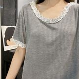 棉公主风莫代尔睡衣穿蕾丝家居服女夏可外韩版灰色美背夏季三件套，商品下架区，岚润乐美服饰