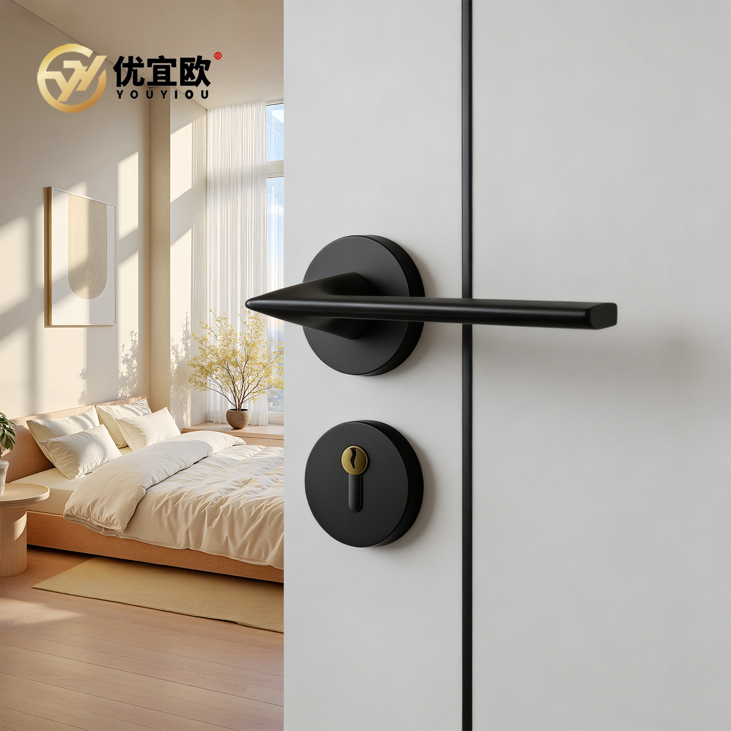 卧室分体式专用门锁把手家用通用型静音磁吸锁芯整套门锁简约手柄