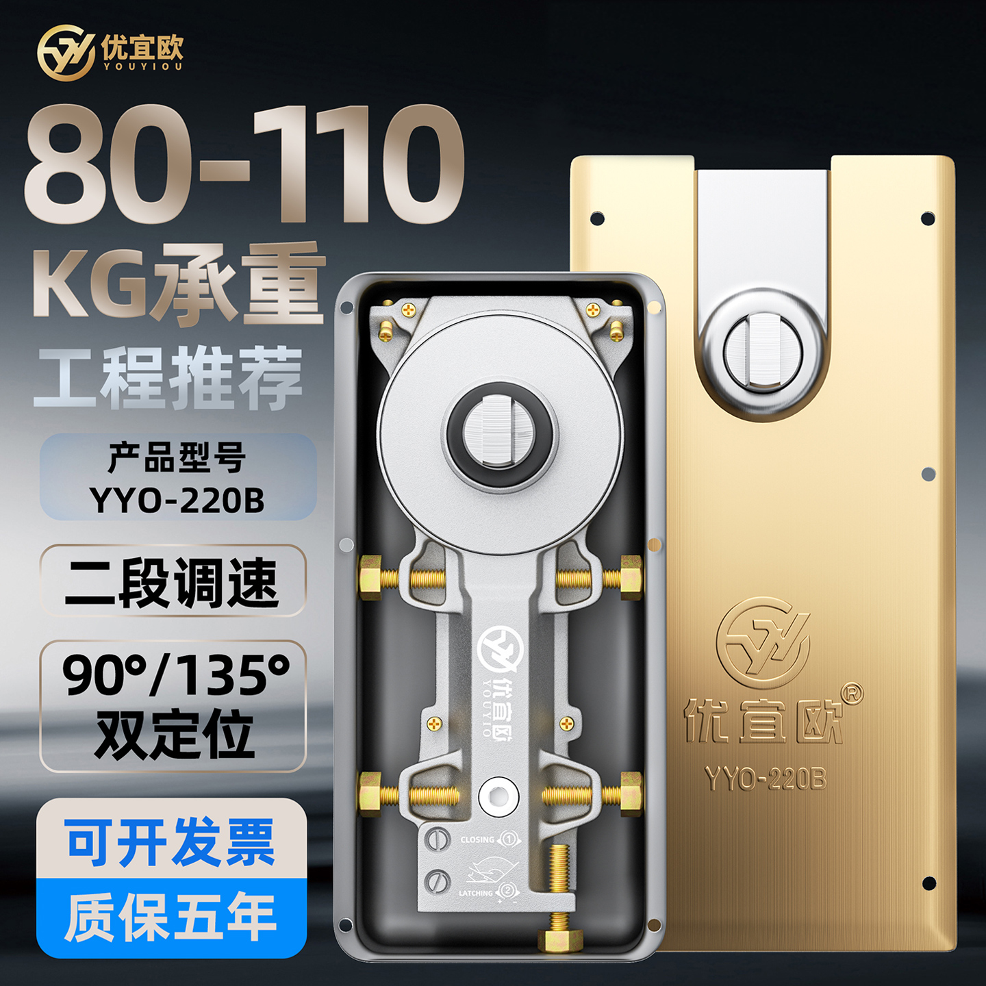 液压款玻璃门地弹簧钛金H220B