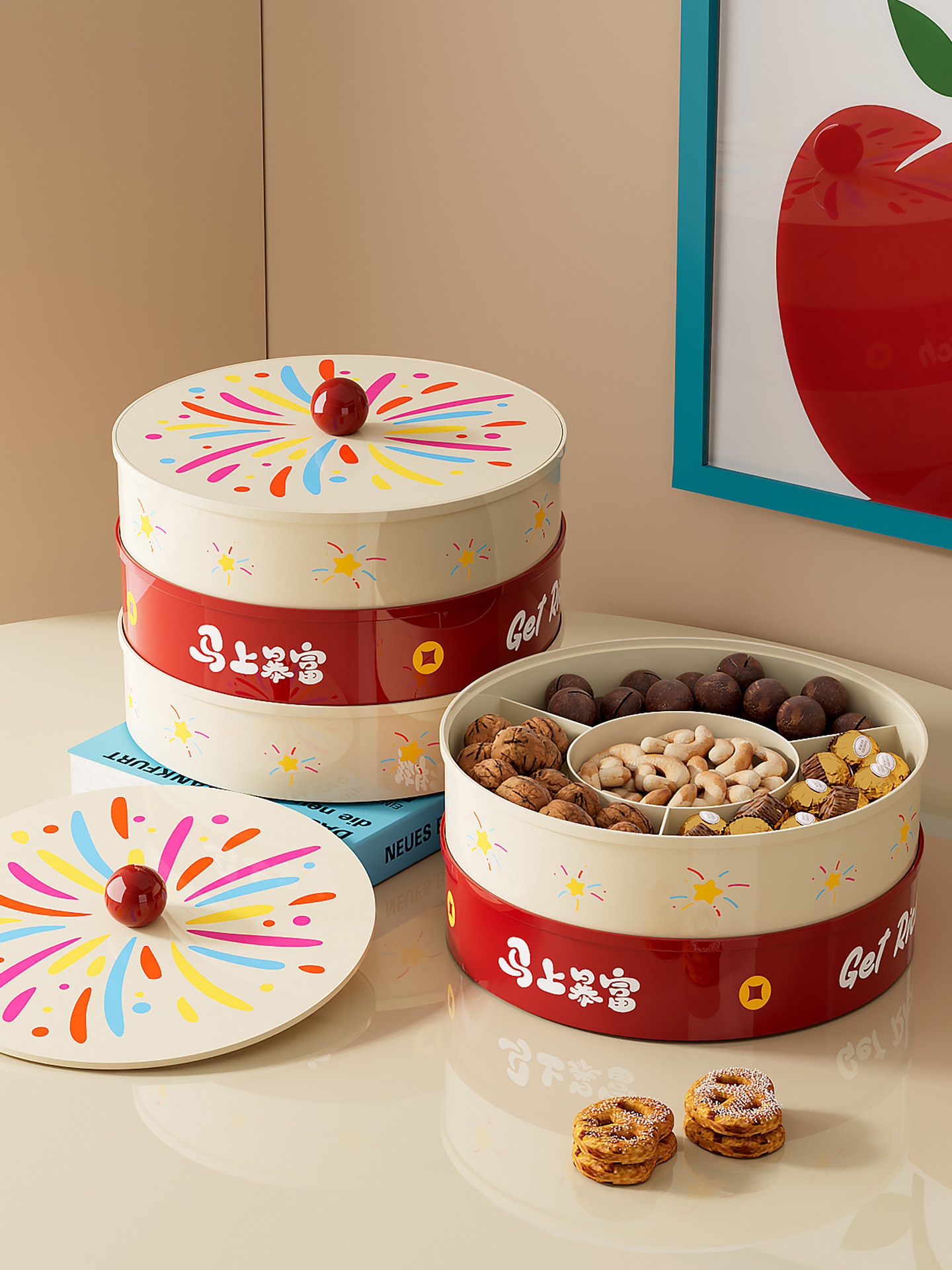 新年烟花干果盘客厅茶几家用水果盘结婚专用糖果零食摆放盘坚果盒,餐饮具,果盆/果盘/果篮,淘宝优惠券,粉丝福利购,淘宝优惠卷