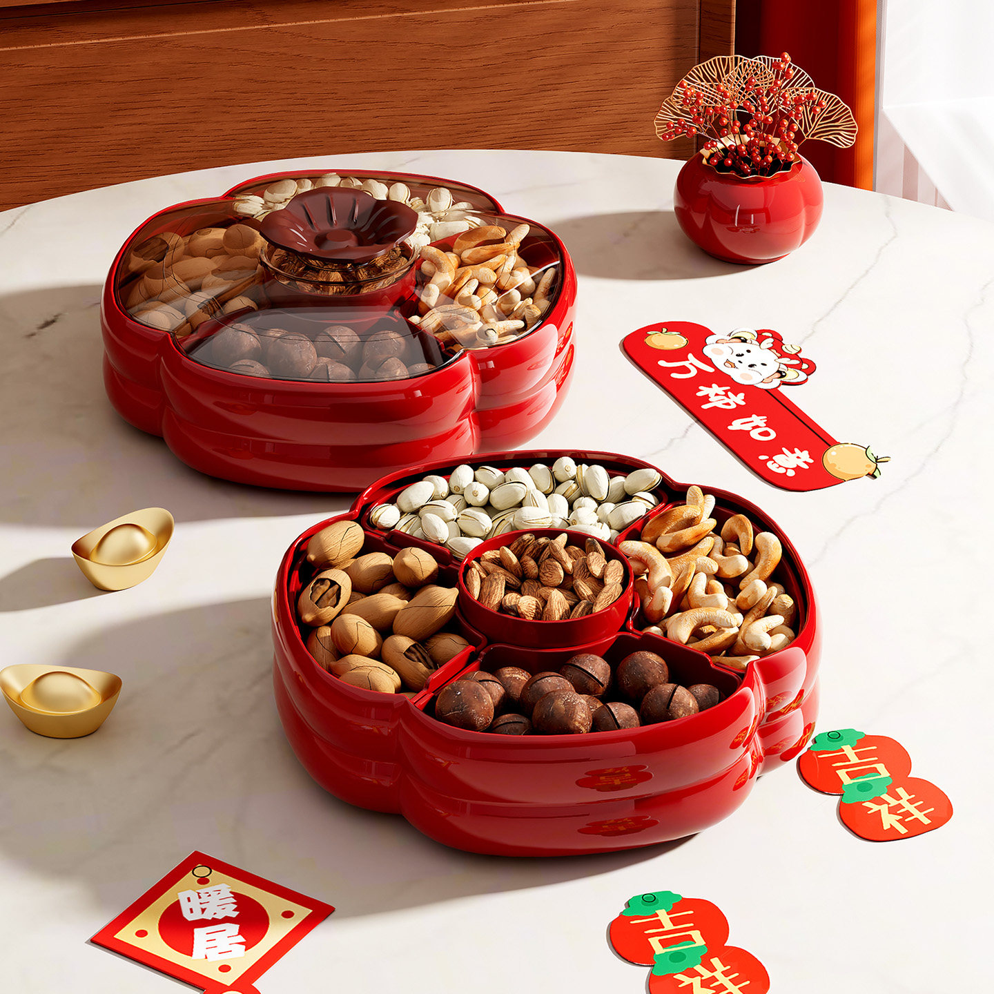 柿柿如意干果盘新款客厅茶几高端高颜值果盘瓜子盘糖果零食收纳盒,餐饮具,果盆/果盘/果篮,淘宝优惠券,粉丝福利购,淘宝优惠卷