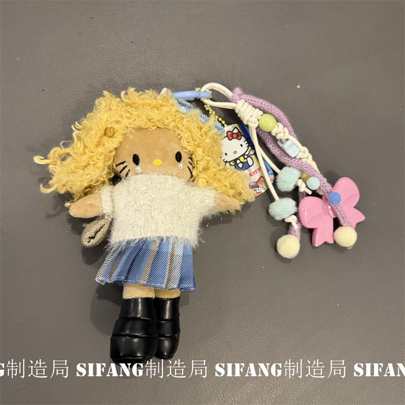 爆米花头发卡通新款蝴蝶结车钥匙扣链条手机壳挂件包包挂饰甜美