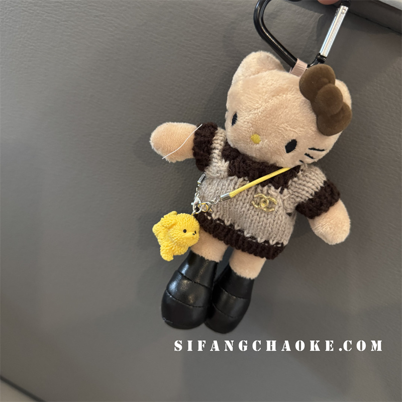 斜挎包长腿辣妹波点裙包包挂件钥匙扣毛绒车挂车钥匙扣链条