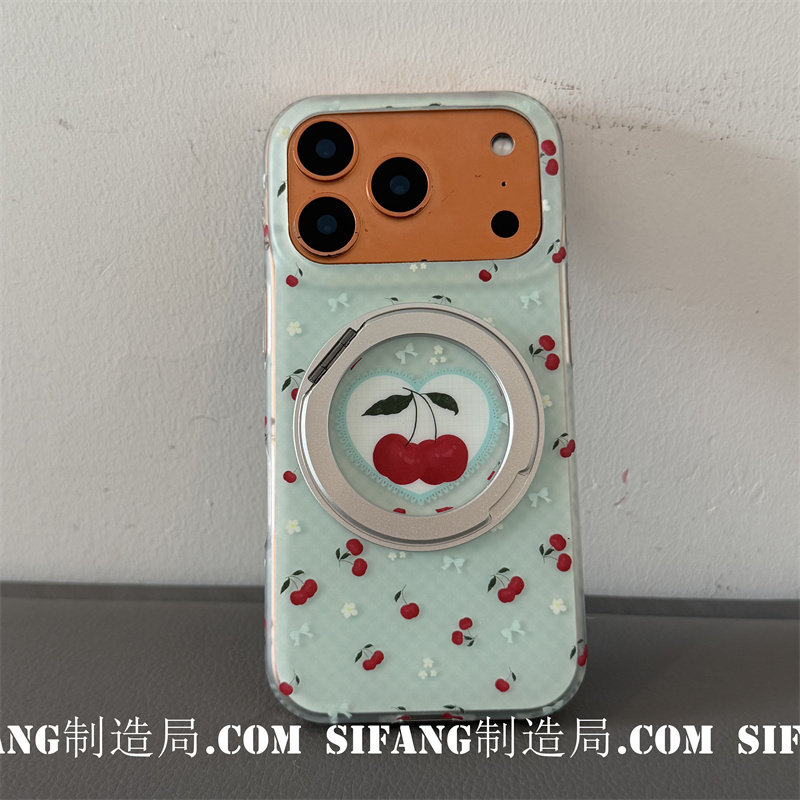 绿色樱桃夏季支点支架适用iPhone17ProMax手机壳16/16Pro/15PM套个性16Promax壳