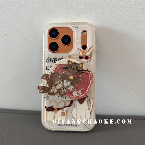 磁吸立体小猫流沙二合一适用iPhone17ProMax手机壳15/14/13/14Promax套15Pro壳