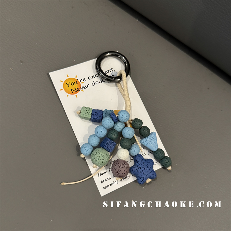 复古小石头圆珠diy手工串珠饰品配件圆珠彩色车钥匙扣手机壳饰品