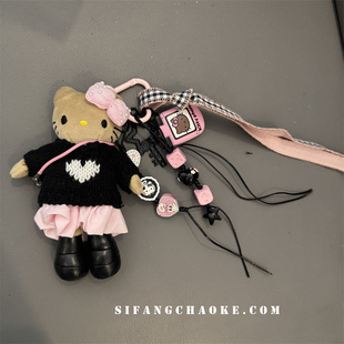 粉色蝴蝶结卡通尼龙绳车钥匙扣包包挂件书包挂饰创意手机壳链条