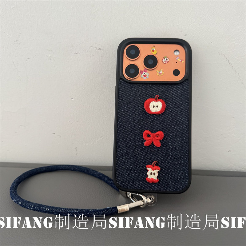 半个苹果牛仔蝴蝶结秋冬牛仔适用iPhone17proMax手机壳15/16Promax壳个性14/14P/14PM套