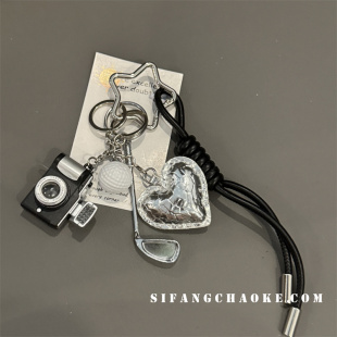 miu 系包包挂件异型高级感金属化妆镜皮编织绳子钥匙扣手机壳链条