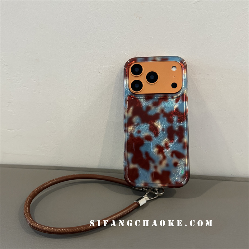 豹纹蓝色尼龙绳手机壳挂件适用iPhone17Promax手机套13/15Pro壳14PM套14ProMax壳