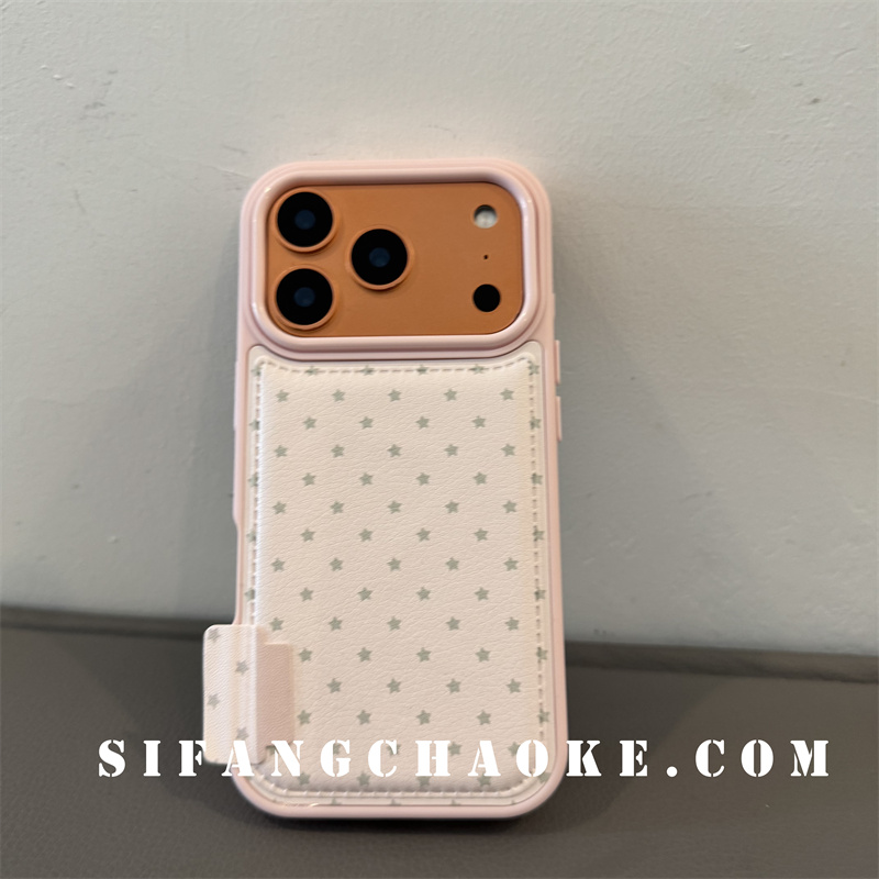 粉色皮质星星创意满屏秋冬适用iPhone17ProMax手机壳16/16Pro壳简约13/14/15P套