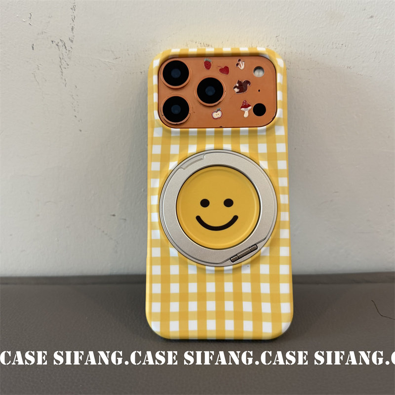格子黄色笑脸磁吸支架360个性适用iPhone17Promax手机壳17/17Pro套16P/16PM