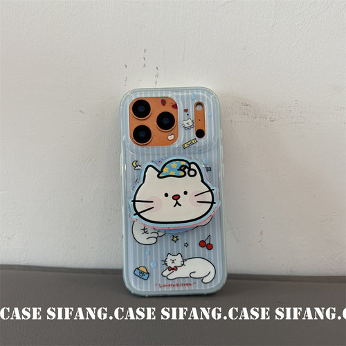 卡通小猫蓝色二合一磁吸支架适用iphone17ProMax手机壳17/17Pro套个性百搭16P壳