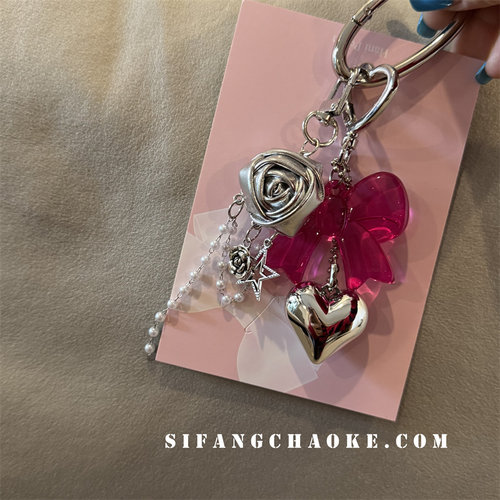 原创玫瑰花电镀透色蝴蝶结钥匙扣心温柔色夏季手机壳挂件包包书包