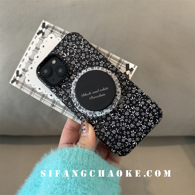 黑色花朵磁吸壳适用iPhone16ProMax手机壳15/14/13Pro套个性15P壳简约13套气质